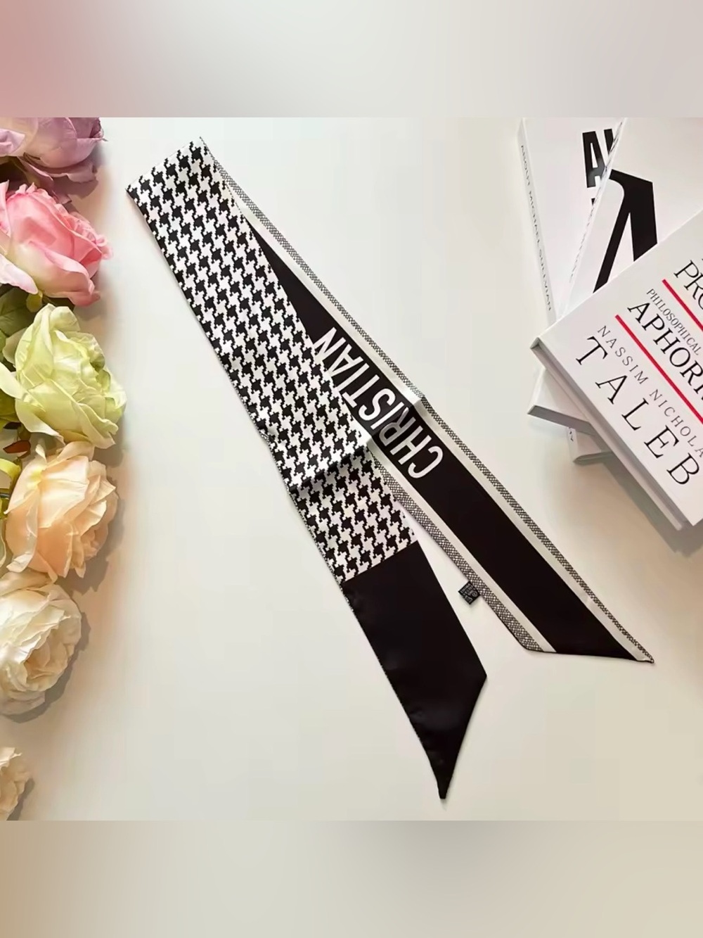 8 Other Reasons Black & White Houndstooth Twilly Scarf